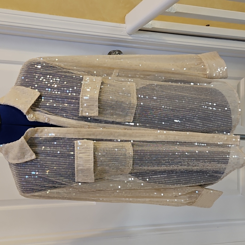 NINA PARKER Illusion Sheer Sequined Blouse Top - OX